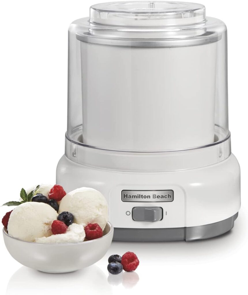 Hamilton Beach Electric Automatic Ice Cream Maker, Frozen Yogurt, Sorbet, Custard 1.5 Quart, White (68880)