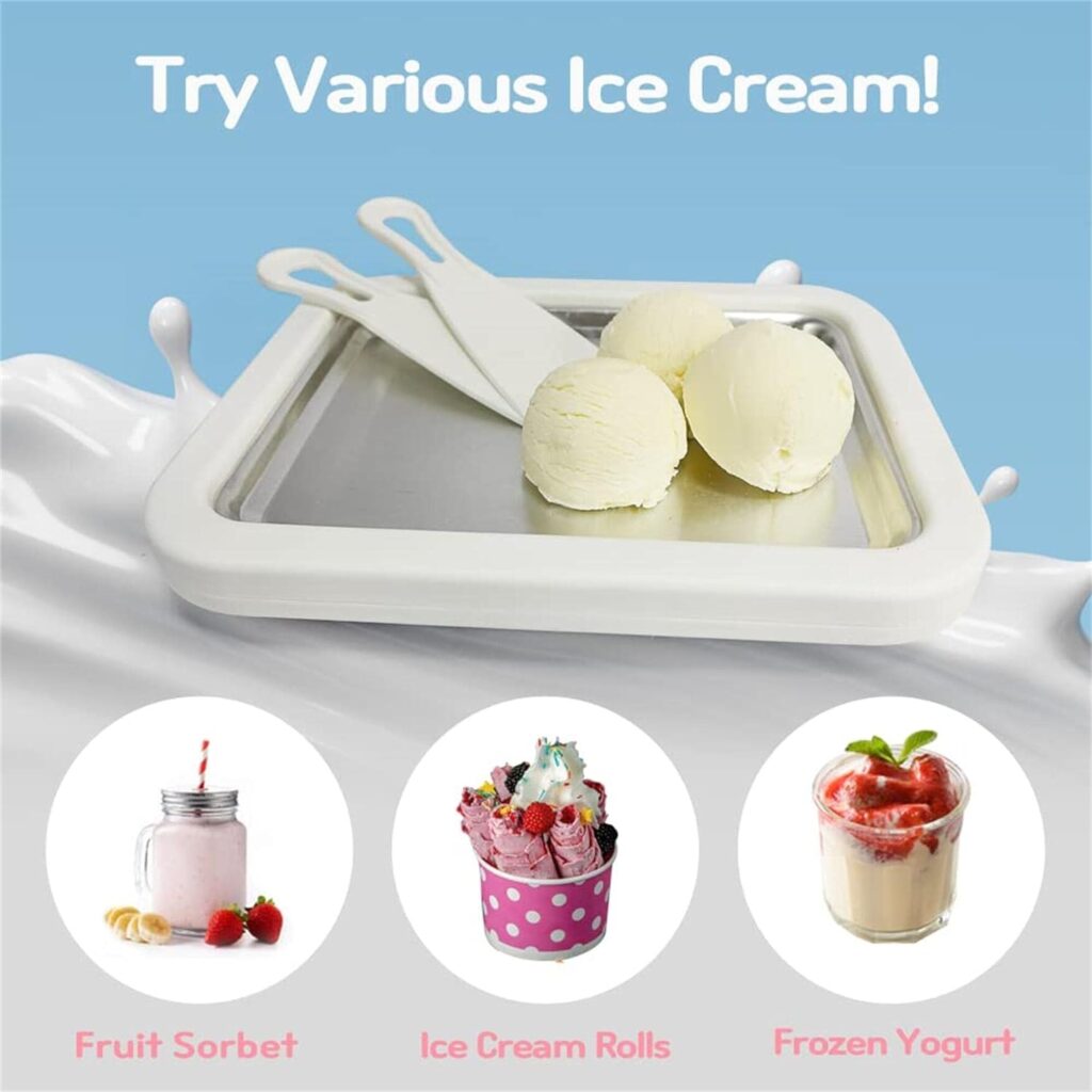 Ice Cream Maker, Rolled Ice Cream Maker, Food Grade Stainless Steel Tray Type Instant Ice Cream Roll Maker For Family, DIY Making Soft Serve Ice Cream Machine, Frozen Yogurt, Ice Cream (white) (White)