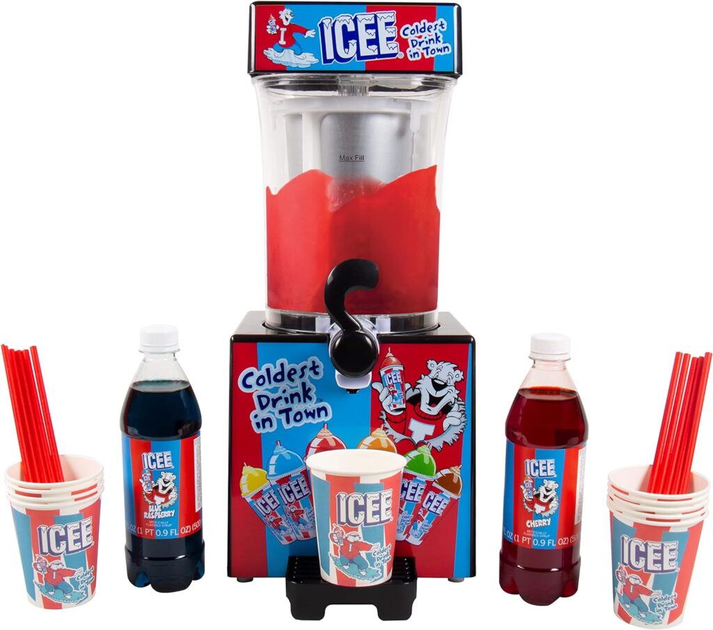 ICEE Slushie Machine Bundle. Genuine ICEE Home Countertop Slushie Maker, ICEE Syrup 2-Pack  20 ICEE Paper Cups  Straws.