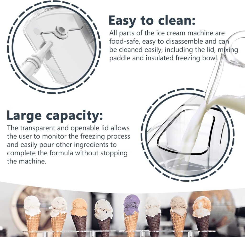 KECOOLKE Ice Cream Maker, Teacher Appreciation Gifts Electric Ice Cream Machine Soft Serve Homemade 1.5 Quart Frozen Yogurt, Sorbet,gelato