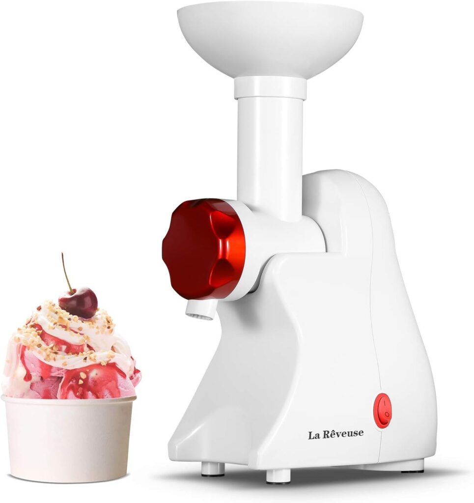 La Reveuse Frozen Dessert Maker, Great for Making Healthy Soft Serve Sherbet, Sorbet, Fruit Ice Cream, Frozen Yogurt for Kids, White