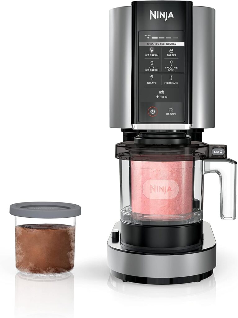 Ninja NC301 CREAMi Ice Cream Maker, for Gelato, Mix-ins, Milkshakes, Sorbet, Smoothie Bowls  More, 7 One-Touch Programs, with (2) Pint Containers  Lids, Compact Size, Perfect for Kids, Silver