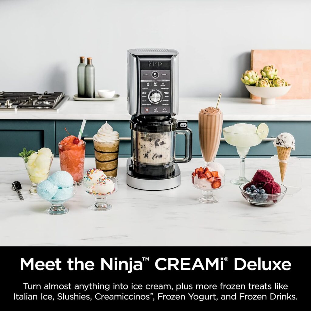 Ninja NC501 CREAMi Deluxe 11-in-1 Ice Cream  Frozen Treat Maker for Ice Cream, Sorbet, Milkshakes, Frozen Drinks  More, 11 Programs, with 2 XL Family Size Pint Containers, Perfect for Kids, Silver