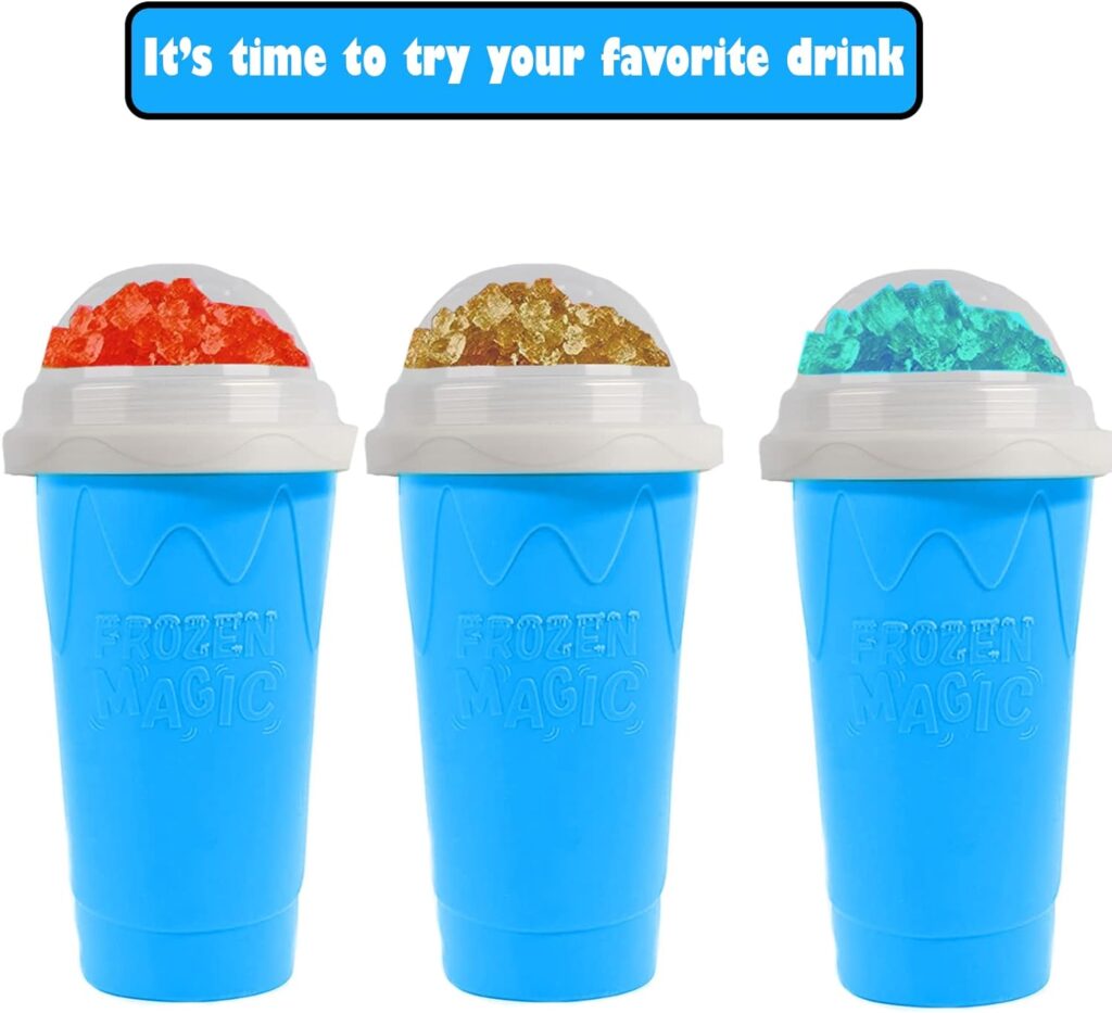 Ragnify Slushy Cup Slushie Maker Ice Cup Silica Cup Pinch Cup Summer Cooler Smoothies Cup Double Layer Squeeze Cup Slush Maker Cup Home DIY Smoothie Cup for Children and Adult (Blue)