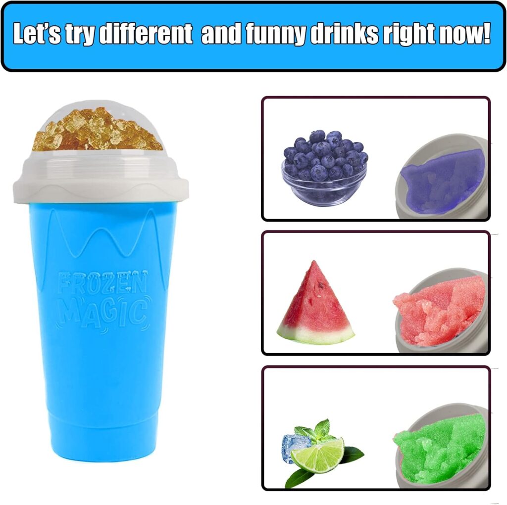 Ragnify Slushy Cup Slushie Maker Ice Cup Silica Cup Pinch Cup Summer Cooler Smoothies Cup Double Layer Squeeze Cup Slush Maker Cup Home DIY Smoothie Cup for Children and Adult (Blue)