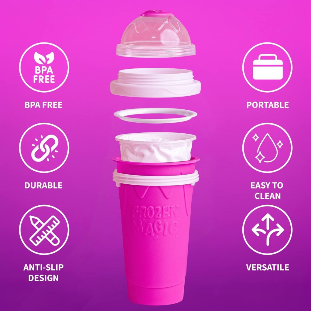 SLUSH MASTERS Slushie Maker Cup - Pack of 3, Quick Frozen, Cooling Magic, Ice Cup, Ice Cream, Smoothie Maker for Family and Friends – FREE Lid, Straw and Cleaning Brush Included