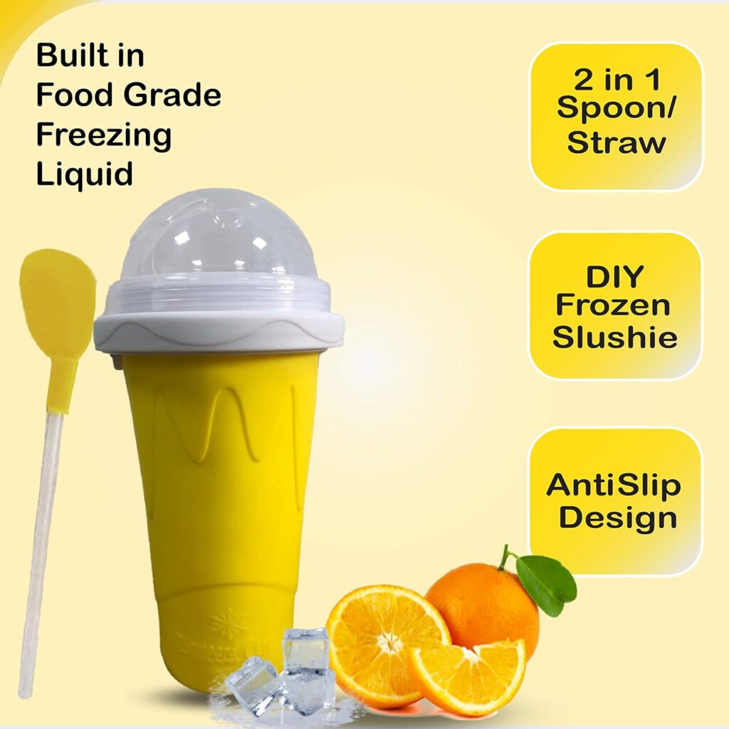 Slushie maker cup, Homemade Squeeze Icy Cup, Quick Frozen Magic Cup Slushy With Lids And Straws For Kids  Adults (Blue)