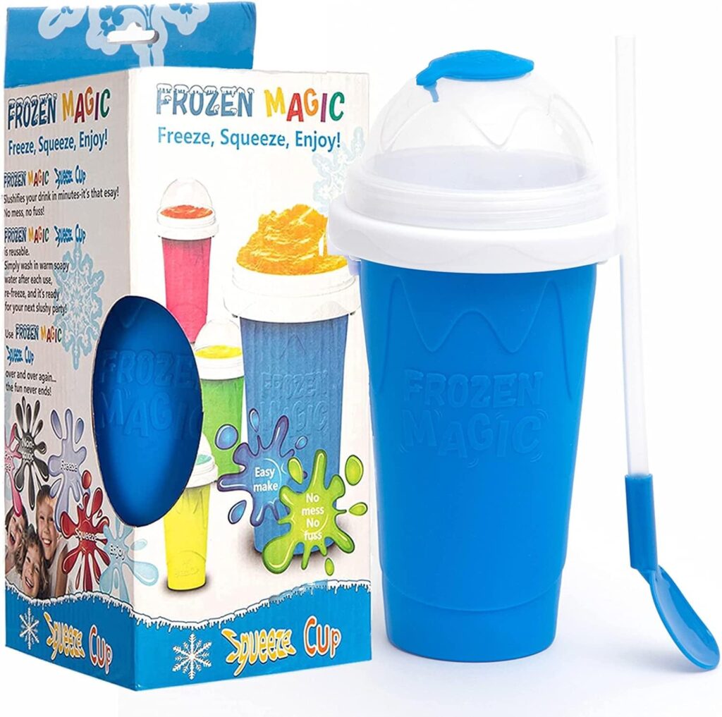 Slushie maker cup, Homemade Squeeze Icy Cup, Quick Frozen Magic Cup Slushy With Lids And Straws For Kids  Adults (Blue)