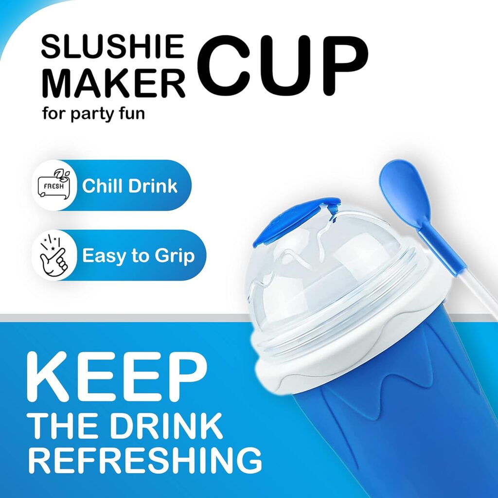 Slushie maker cup, Homemade Squeeze Icy Cup, Quick Frozen Magic Cup Slushy With Lids And Straws For Kids  Adults (Blue)