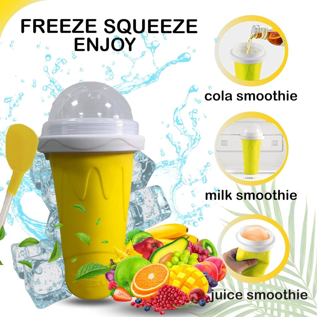 Slushie maker cup, Homemade Squeeze Icy Cup, Quick Frozen Magic Cup Slushy With Lids And Straws For Kids  Adults (Blue)