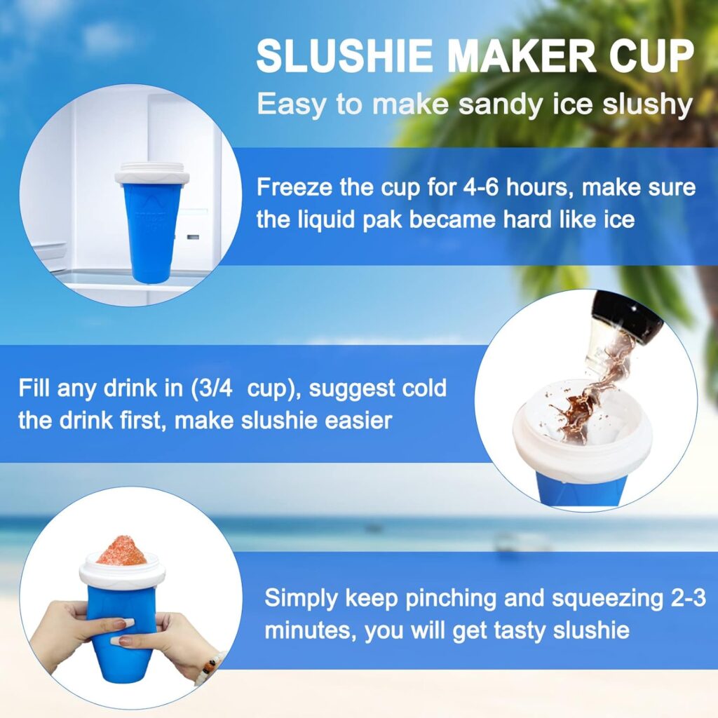 Slushie Maker Cup, Magic Quick Frozen Smoothies Cup, Reuseable Squeeze Cooling Cup with Lids  Straws, Homemade Milk Shake Ice Cream Maker