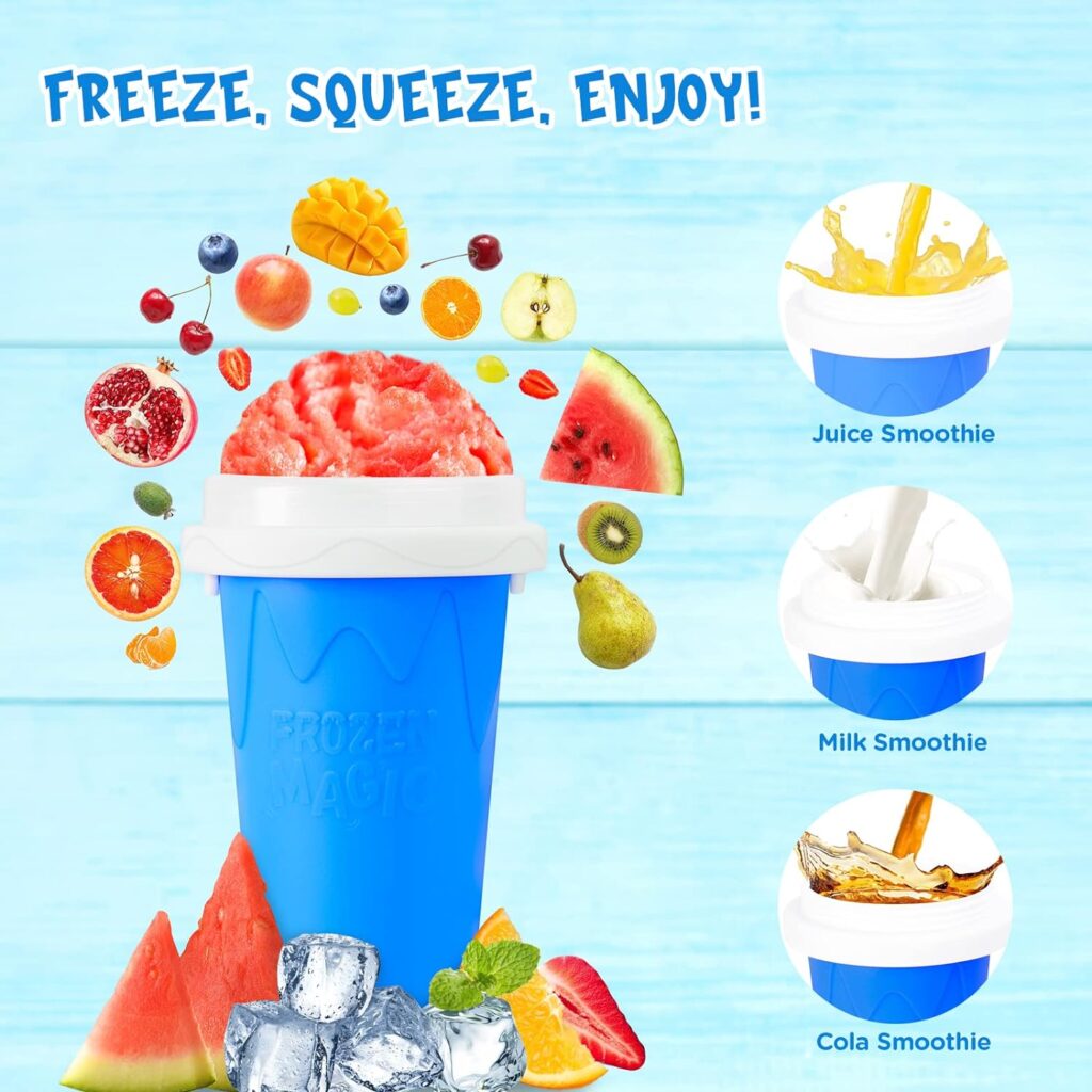 Slushy Cup Slushie Cup, Slushy Maker Cup, Quick Frozen Magic Squeeze Cup, Double Layer Slush Cup Squeeze, Homemade Summer DIY Milk Shake Ice Cream Maker, Cool Stuff Birthday Gifts for Kids (Blue)
