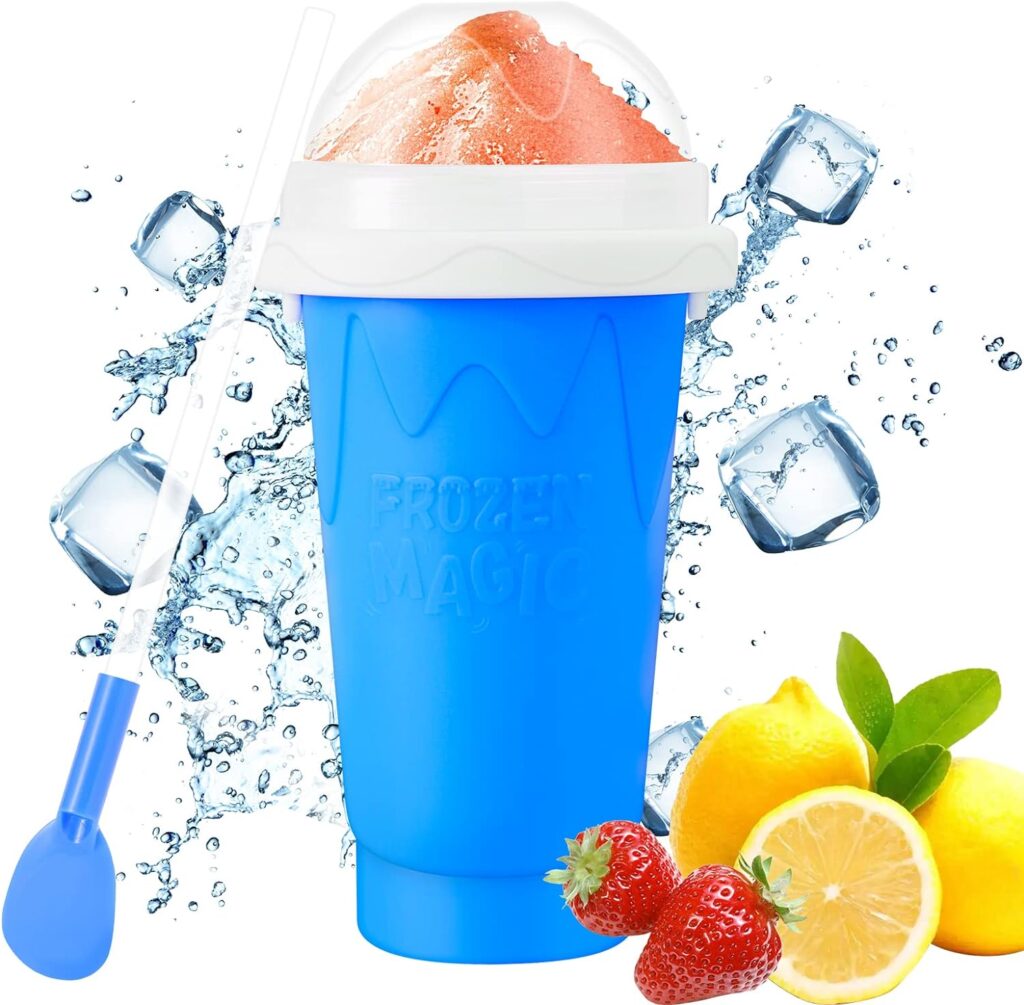 Slushy Cup Slushie Cup, Slushy Maker Cup, Quick Frozen Magic Squeeze Cup, Double Layer Slush Cup Squeeze, Homemade Summer DIY Milk Shake Ice Cream Maker, Cool Stuff Birthday Gifts for Kids (Blue)