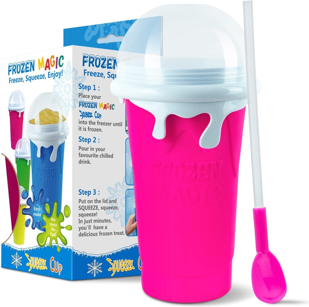 Slushy Maker Cup, Frozen Magic Squeeze Cup, 16.9 oz/500ml Slushy Squeeze Cup for Homemade Milkshake, Magic Slushy Maker Squeeze Cup, DIY Smoothie Maker, Ice Maker Cup Squeeze (1 in Pink)