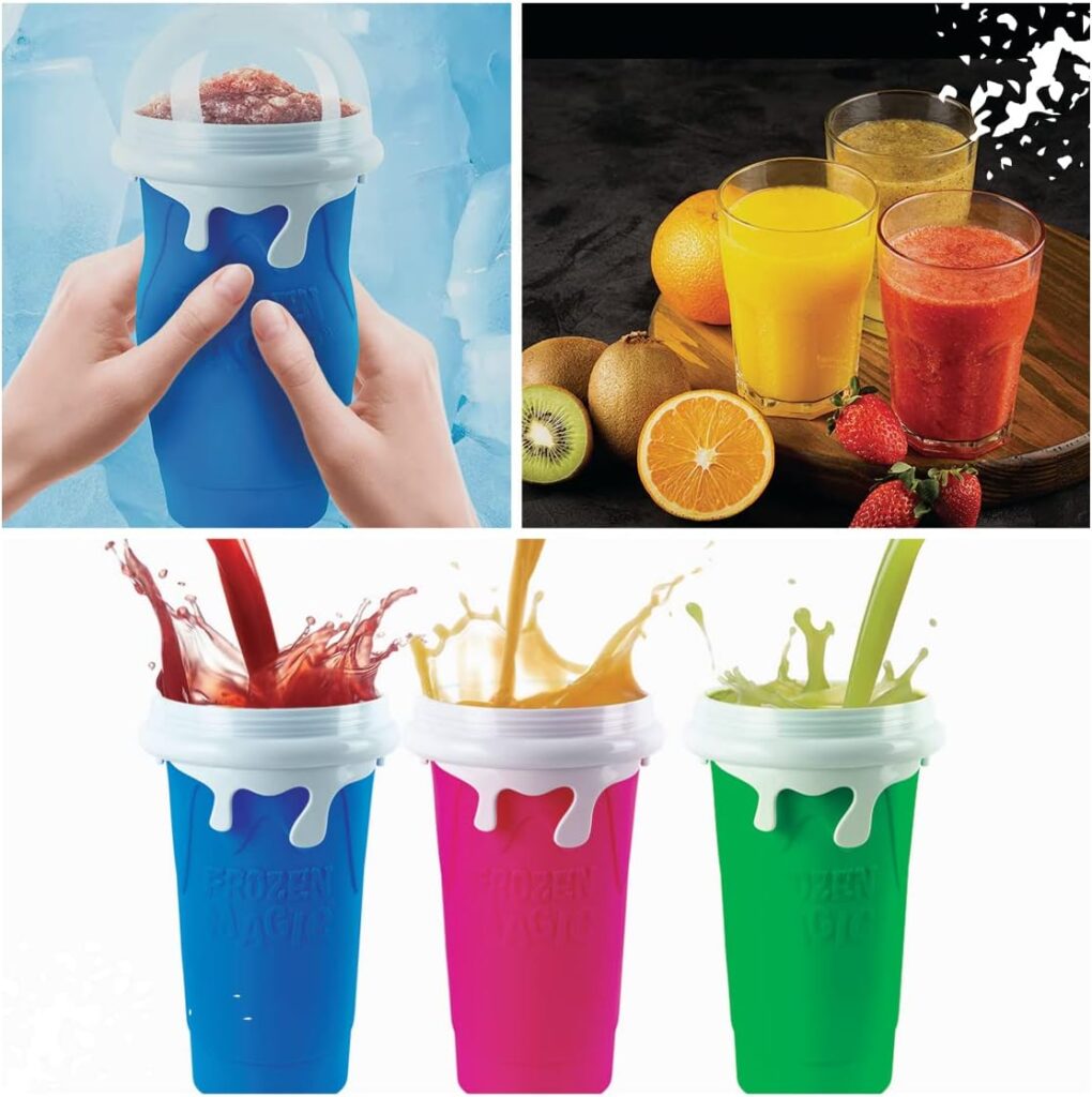 Slushy Maker Cup, Frozen Magic Squeeze Cup, 16.9 oz/500ml Slushy Squeeze Cup for Homemade Milkshake, Magic Slushy Maker Squeeze Cup, DIY Smoothie Maker, Ice Maker Cup Squeeze (1 in Pink)