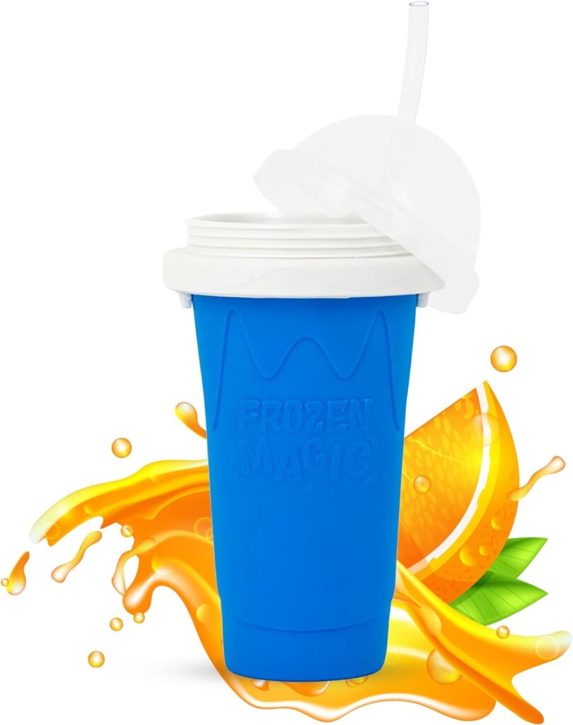 Slushy Maker Cup, Quick Frozen Magic Smoothie Cup for Ice Cream Make your Day Cool, Portable Squeeze Ice Cup, Slushie Cup with Spoon and Straw, Frozen crunch cup