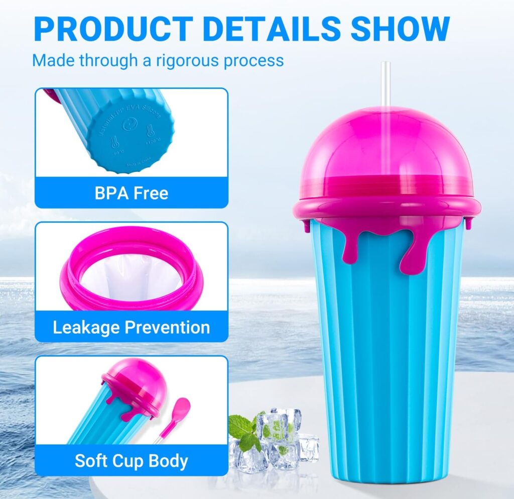 Slushy Maker Cup - TIK TOK Quick Frozen Magic Cup, Double Layers Slushie Cup, DIY Homemade Squeeze Icy Cup, Fasting Cooling Make And Serve Slushy Cup For Milk Shake, Smoothies, Slushies (350 ml, 1)