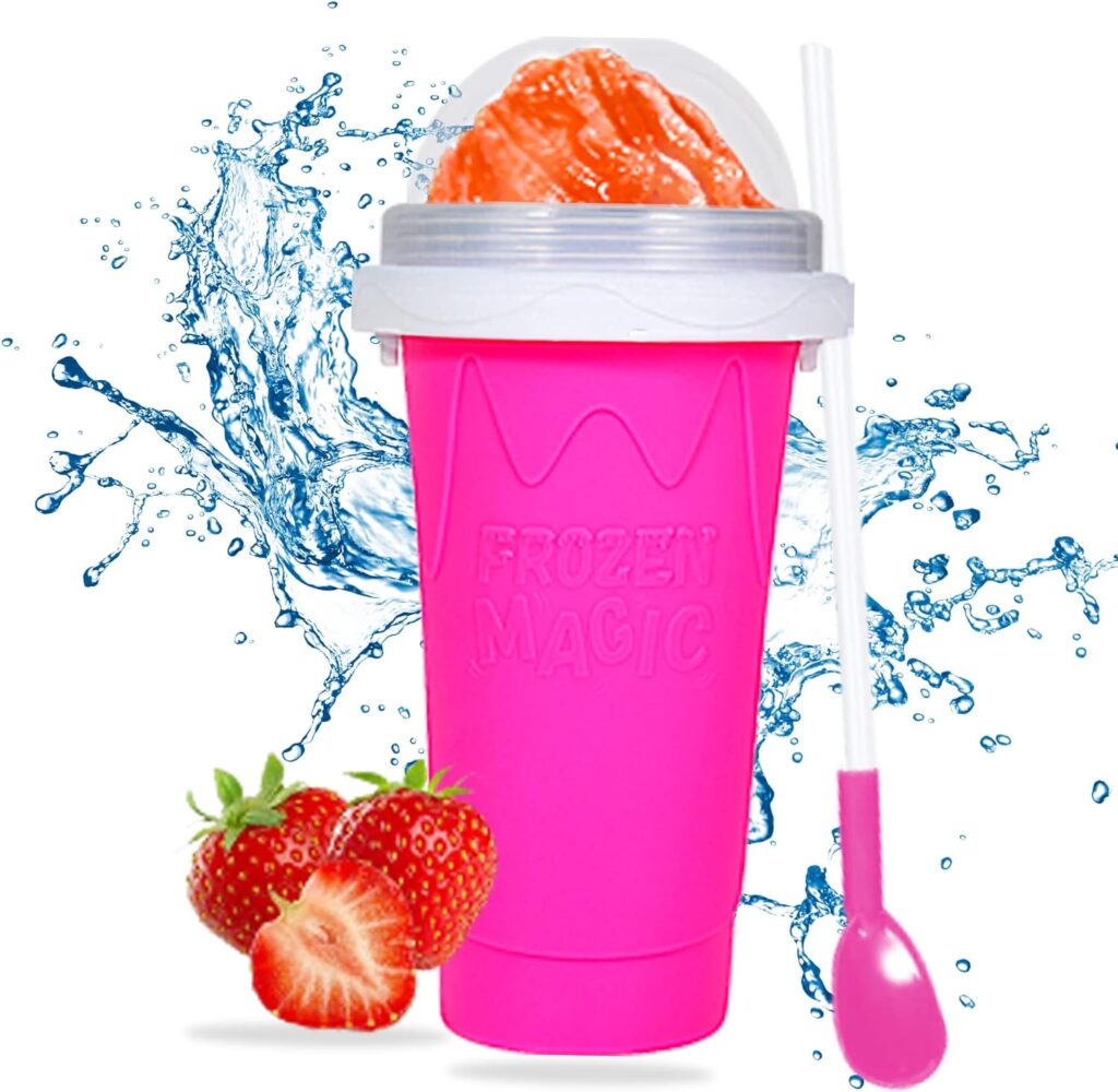 Tikapo® Slushy Maker Cup Tik Tok Stuff Slushie Maker Cup Slushie Ice Cream Maker Machine Frozen Magic Double Layers Slushie Squeeze Cup-Pink