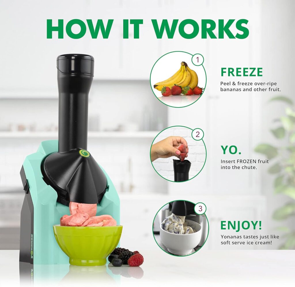 Yonanas 902MN Classic Vegan, Dairy-Free Frozen Fruit Soft Serve Maker, Includes 36 Recipes, 200 W, Silver