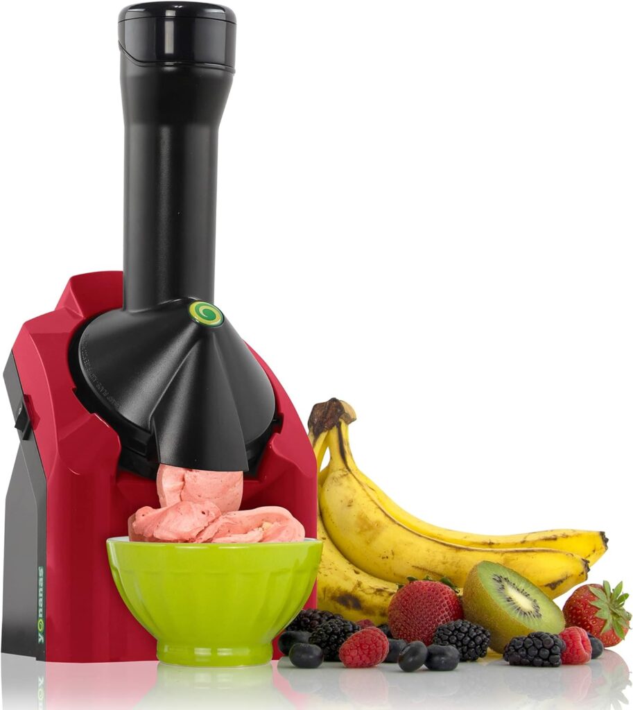 Yonanas 902RD Classic Vegan, Dairy-Free Frozen Fruit Soft Serve Maker, Includes 36 Recipes, 200-Watts, Red