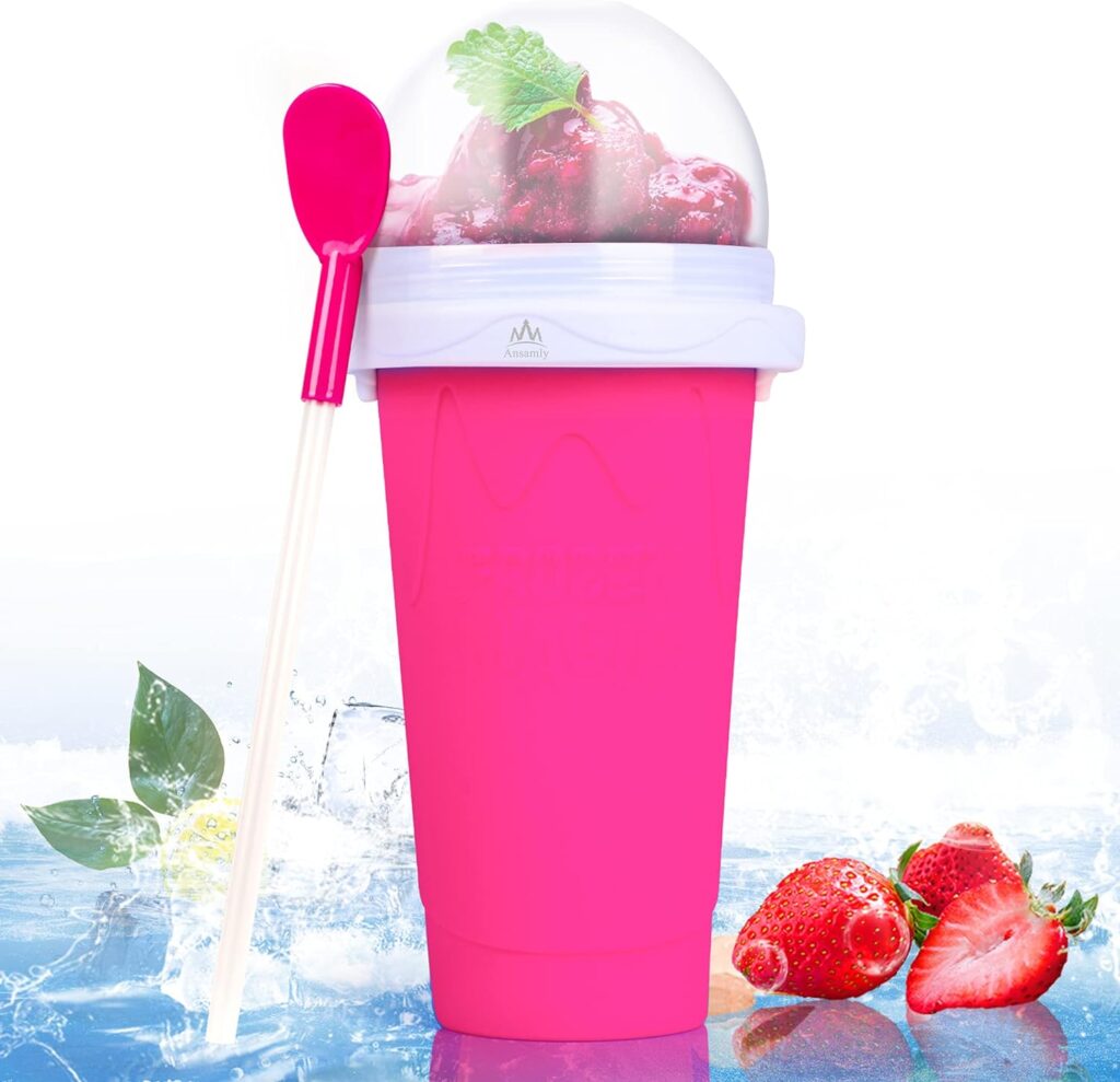 Ansamly Slushy Maker Cup,TIK TOK Magic Quick Frozen Smoothies Cups,Ice Cream Maker Cup with Travel Easy-carry,Slushies and Homemade Milk shake in Minutes,Pink