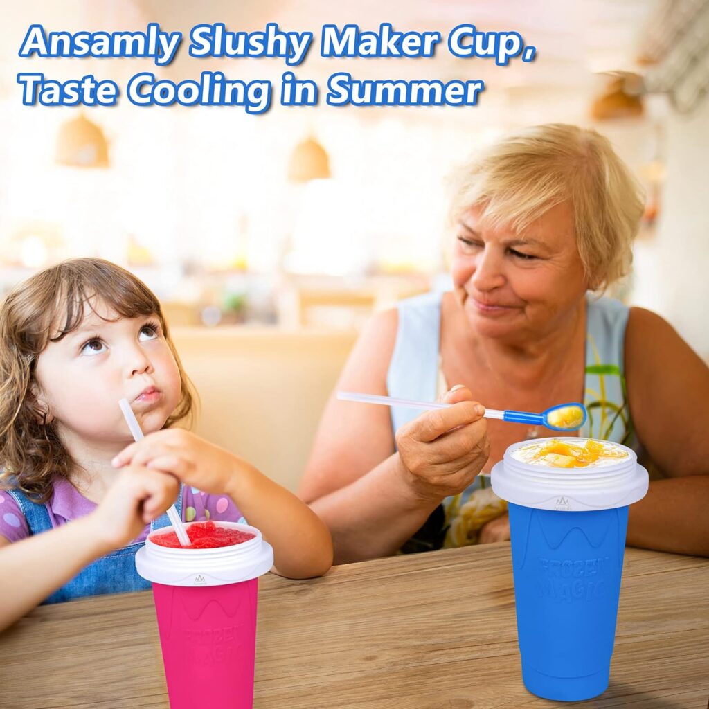 Ansamly Slushy Maker Cup,TIK TOK Magic Quick Frozen Smoothies Cups,Ice Cream Maker Cup with Travel Easy-carry,Slushies and Homemade Milk shake in Minutes,Pink