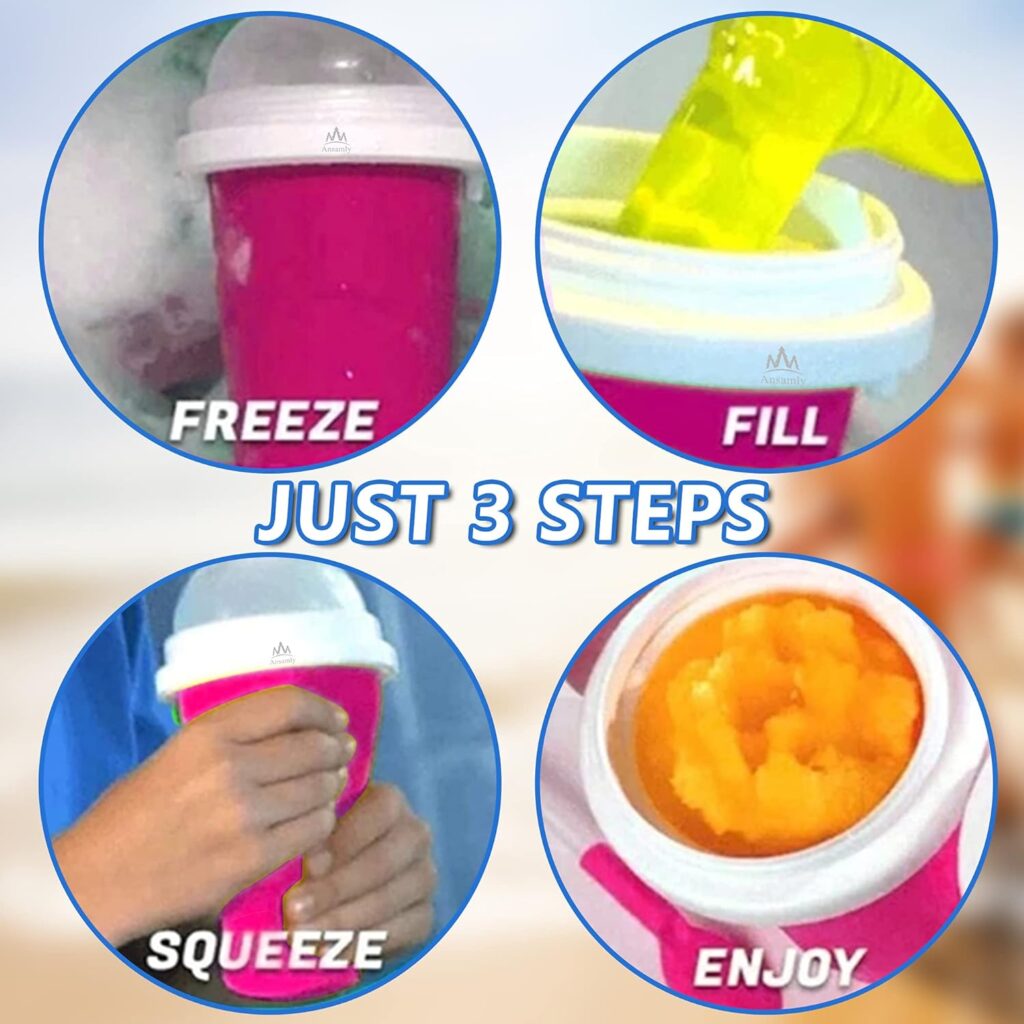 Ansamly Slushy Maker Cup,TIK TOK Magic Quick Frozen Smoothies Cups,Ice Cream Maker Cup with Travel Easy-carry,Slushies and Homemade Milk shake in Minutes,Pink