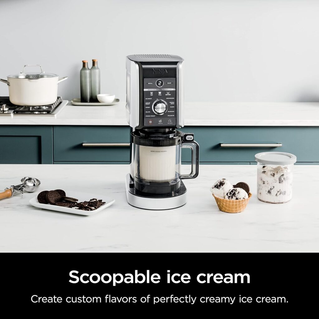 Ninja NC501 CREAMi Deluxe 11-in-1 Ice Cream  Frozen Treat Maker for Ice Cream, Sorbet, Milkshakes, Frozen Drinks  More, 11 Programs, with 2 XL Family Size Pint Containers, Perfect for Kids (Renewed) (Silver)