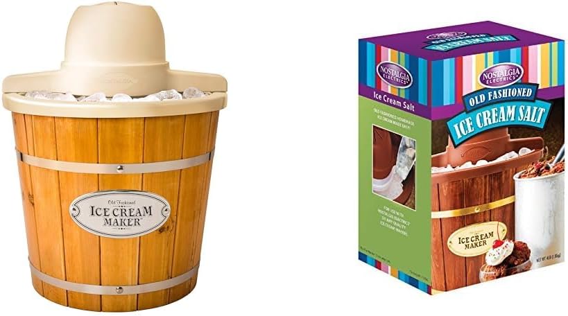 Nostalgia Electric Ice Cream Maker - Old Fashioned Soft Serve Ice Cream Machine Makes Frozen Yogurt or Gelato in Minutes - Fun Kitchen Appliance - Vintage Wooden Style - Light Wood - 4lb