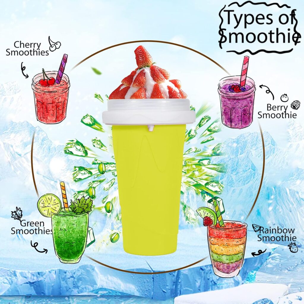 Slushy Maker Cup,Slushie Cup Frozen Magic Squeeze Slushy Cup Smoothies Milk Shake Ice Cream Maker Cup (Yellow+Green)