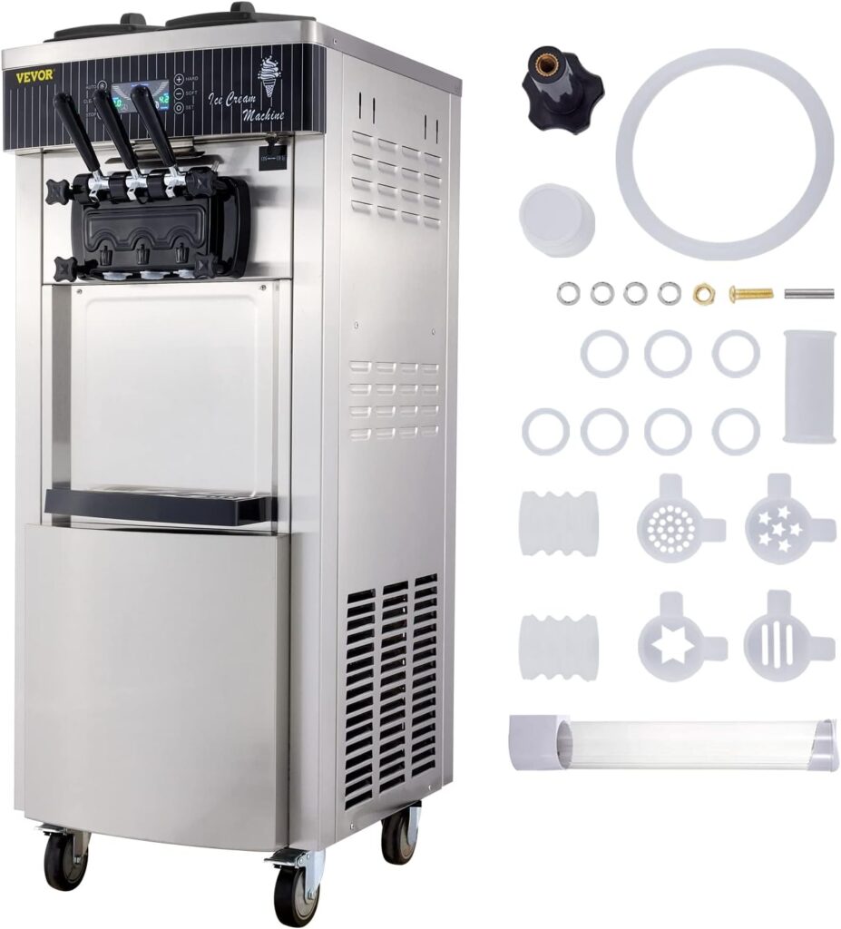 VEVOR 2200W Commercial Soft Ice Cream Machine 3 Flavors 5.3 to 7.4Gallons per Hour Auto Clean LED Panel Perfect for Restaurants Snack Bar supermarkets 2200W